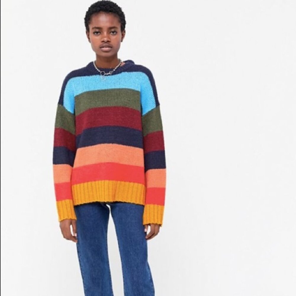 Urban Outfitters Bobby Boyfriend Striped Bold Multi-Color Sweater Size Small - Picture 4 of 12